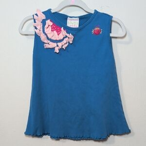 Lemon Loves Lime Blue Ladybug Tank Top with Pink Ruffle 100% Cotton Girls Size 7